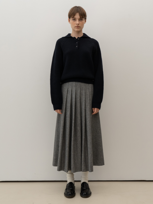 Pleats Wool Long Skirt_Gray