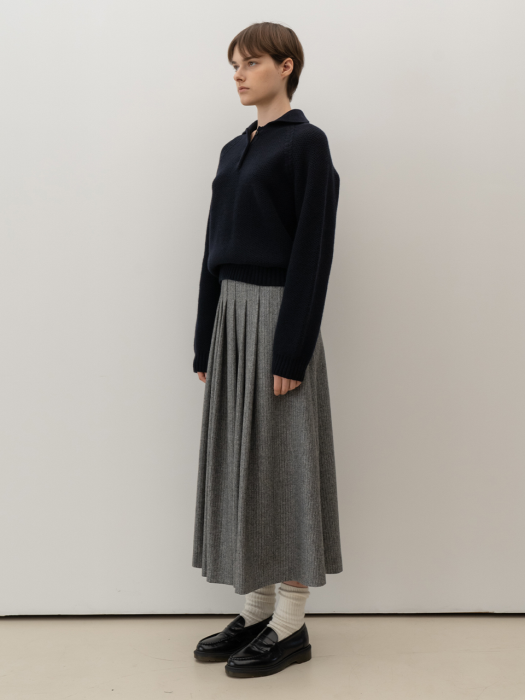Pleats Wool Long Skirt_Gray