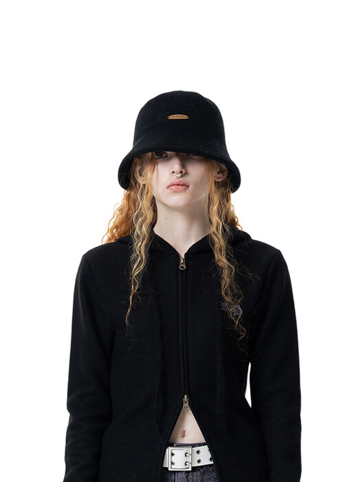 KNITTED SLIM ZIP UP HOODIE [BLACK]