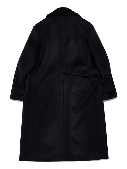 WOOL CASHMERE HALF BELTED OVERSIZED COAT(NAVY)