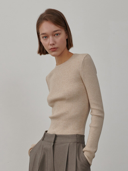 INNER RIBBED ROUND KNIT BEIGE
