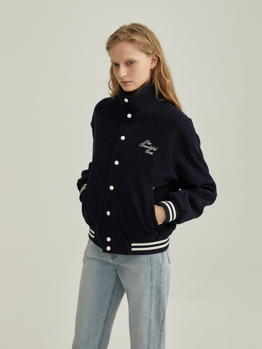 UNISEX RIBBED COLLAR VARSITY JACKET NAVY_UDJU2A105N2