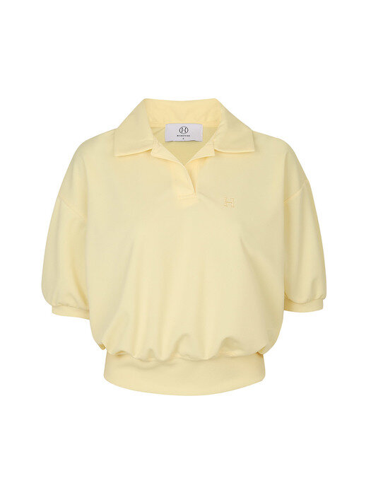 Open Collar Crop T-shirt_Butter Yellow