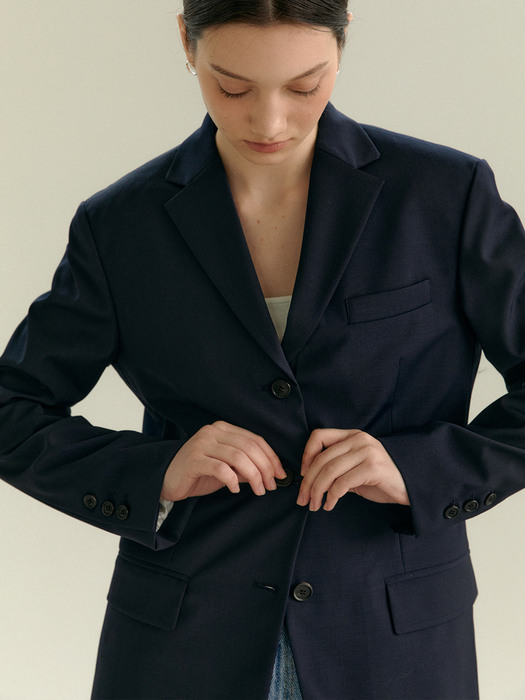 MAGARET semi over-fit 3 buttoned classic jacket_NAVY