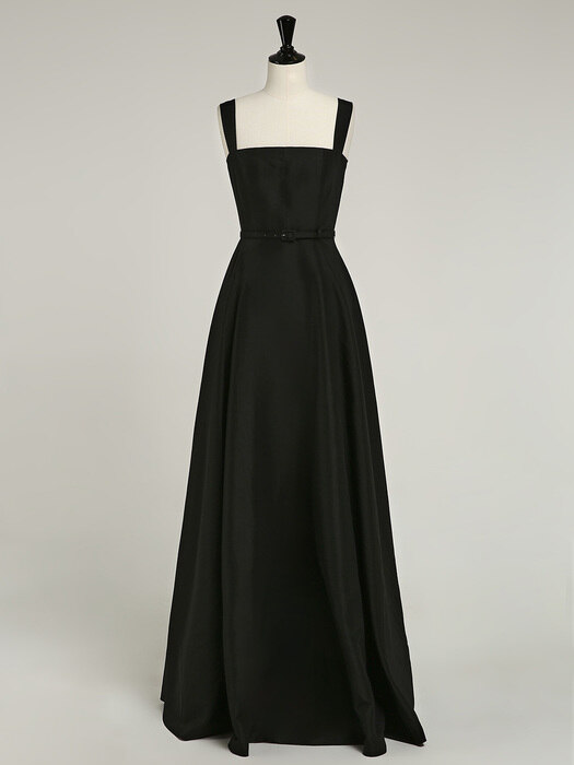 HELENA Ribbon tied sleeveless flared maxi dress (Black)