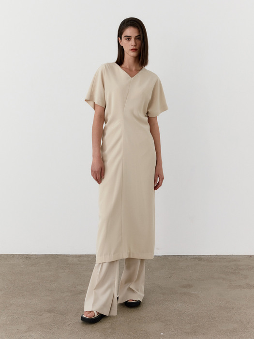 TWR V-NECK DRAPED DRESS_2 COLORS