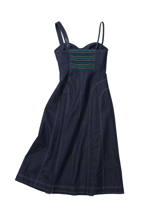 (WOMEN) BUSTIER PLEATS DENIM DRESS atb728w(INDIGO BLUE)