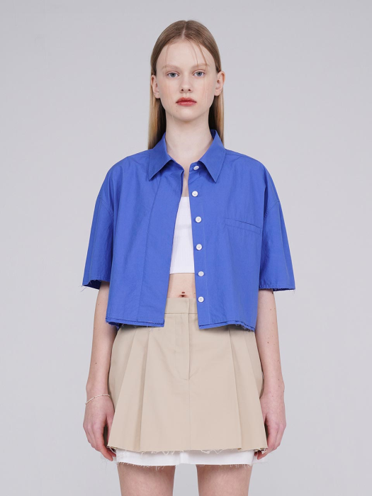 Back Cutting Cropped Shirt in Blue VW2MB159-22