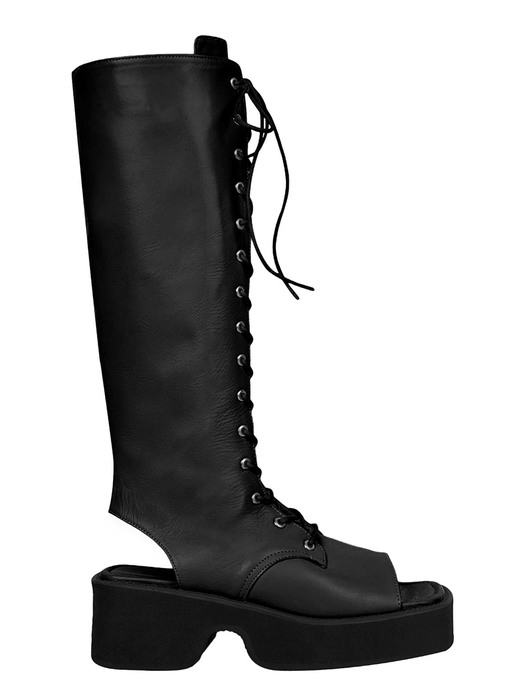 OPEN TOE LACE UP BOOTS / BLACK