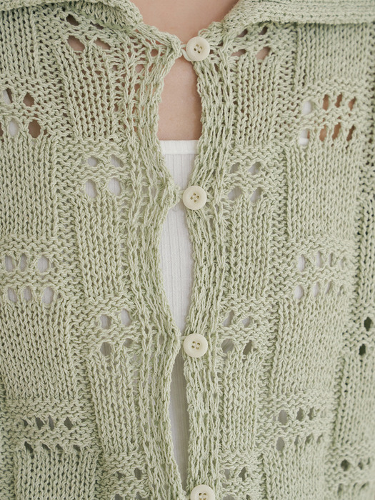 comos 685 crochet punching  knit cardigan (green)