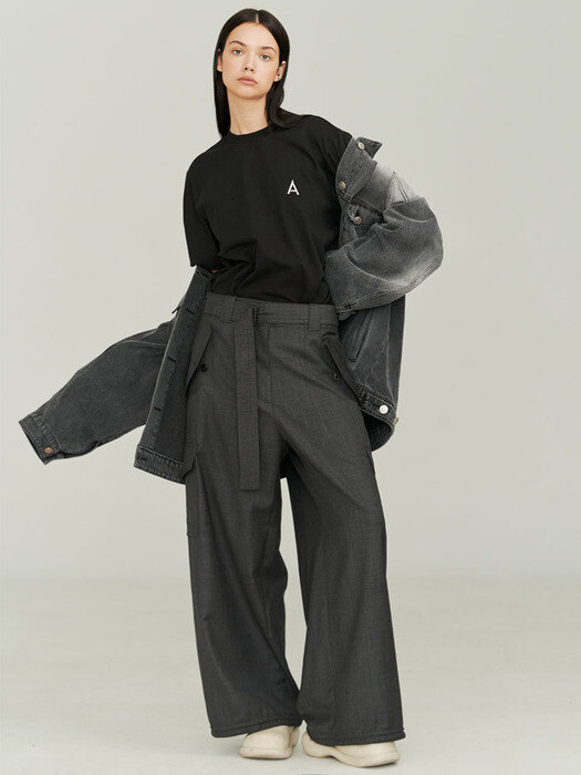 AINSLEY DARK GRAY WOVEN WIDE-LEG CARGO PANTS