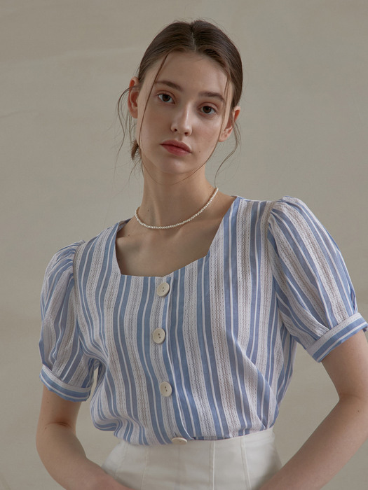 j972 square neck striped blouse (blue)