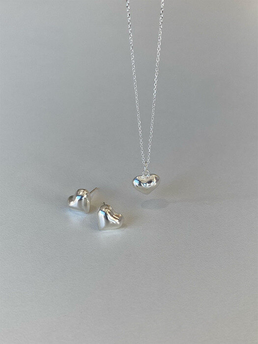 [set][925 silver] full heart necklace (silver) + full heart earring (3 size)