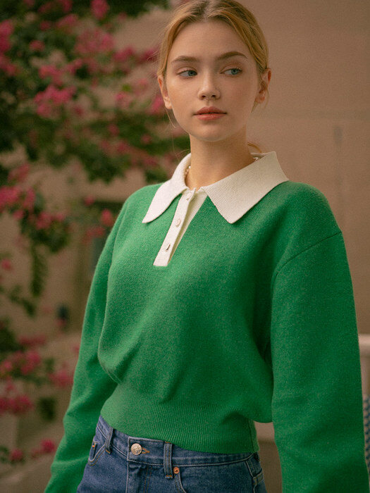 KN4201 Wool big collar knit_Clover green