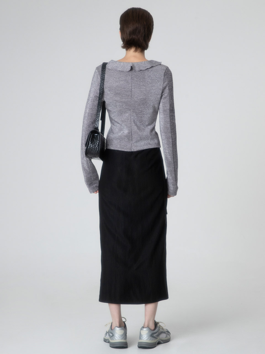 Side Shirring Slit Skirt in Black VW2AS482-10