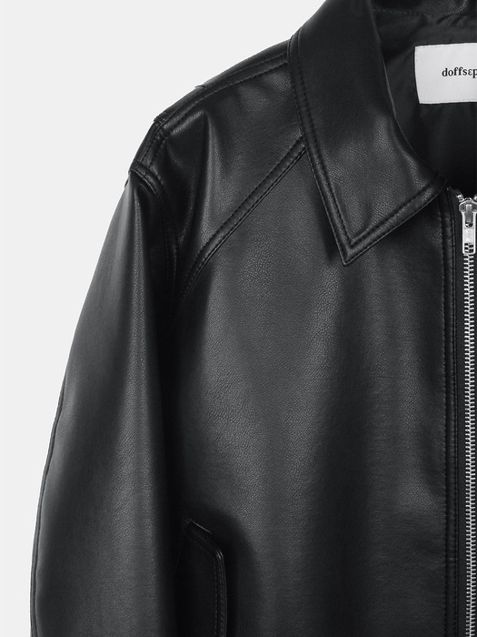 FAUX Leather Crop Bomber in Black