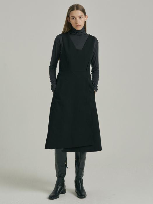 V-Neck Layered Dress_BLACK