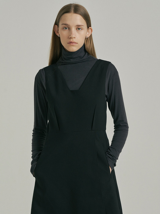 V-Neck Layered Dress_BLACK