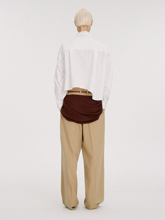 BOYFRIEND LOW-RISE LONG STRAP DETAIL WIDE PANTS (KAHKI BEIGE)