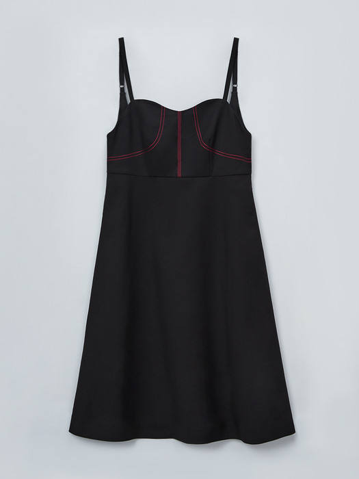 STITCH POINTED SLEEVELESS DRESS_STRONG BLACK