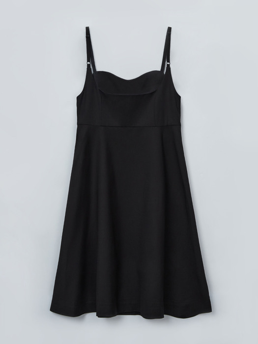 STITCH POINTED SLEEVELESS DRESS_STRONG BLACK