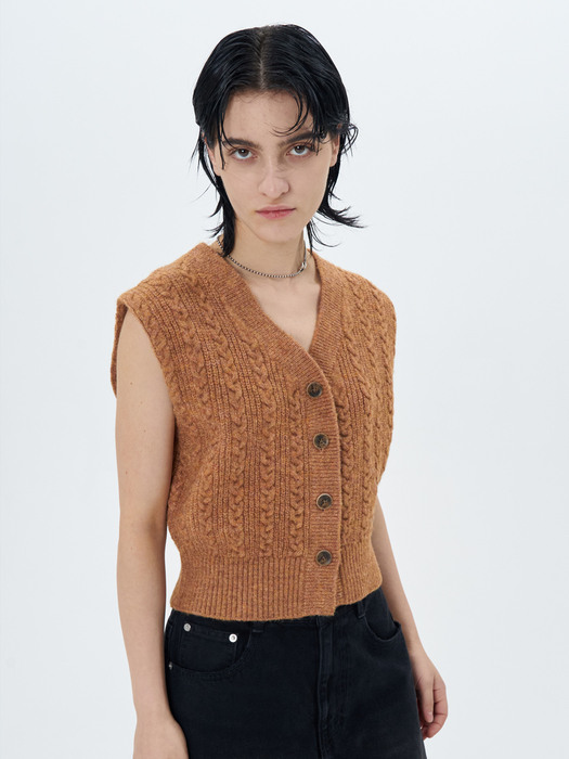 TWISTED CROPPED KNIT VEST(ORANGE)