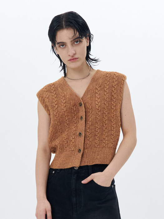 TWISTED CROPPED KNIT VEST(ORANGE)