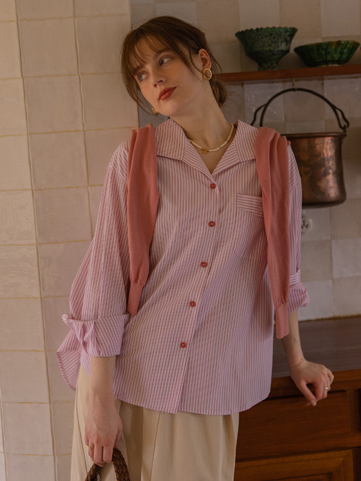 DEMI daily cotton stripe shirt_pink