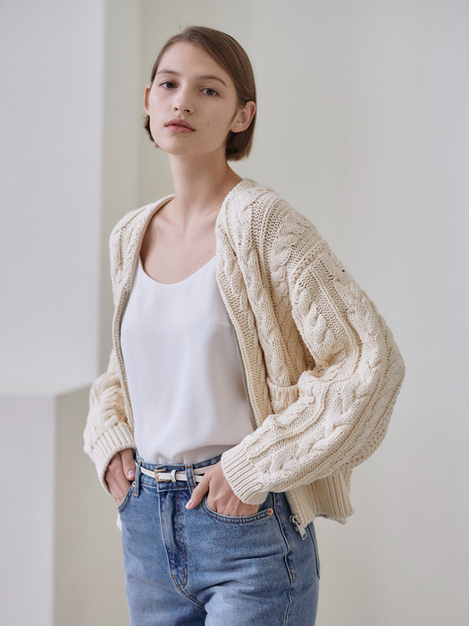 23SN cable zip-up cardigan [IV]