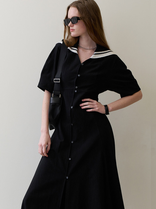 23 Summer_ Black Sailor Collar Maxi Dress