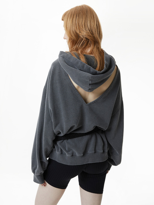 Cut-out pigment hoodie - charcoal