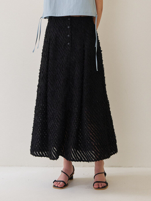 Seethrough tassel banding long Skirt - Black