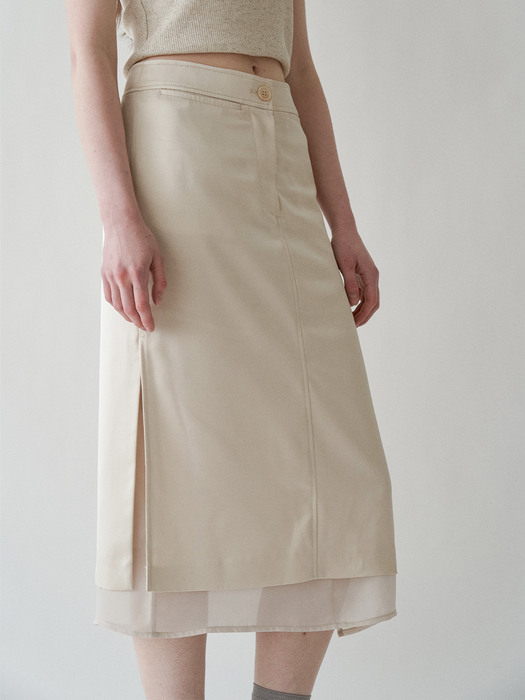 See-through Layered Satin Skirt (Beige)