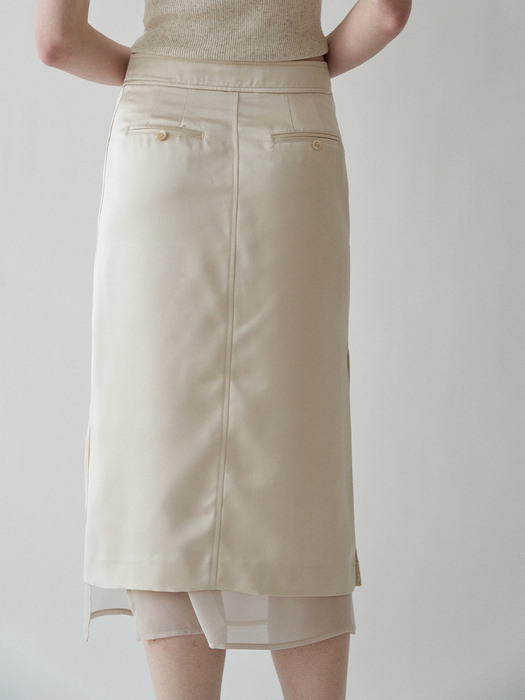 See-through Layered Satin Skirt (Beige)