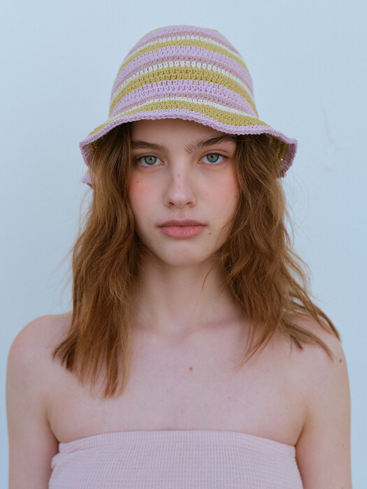 HANDMADE STRIPE BUCKET HAT, PINK