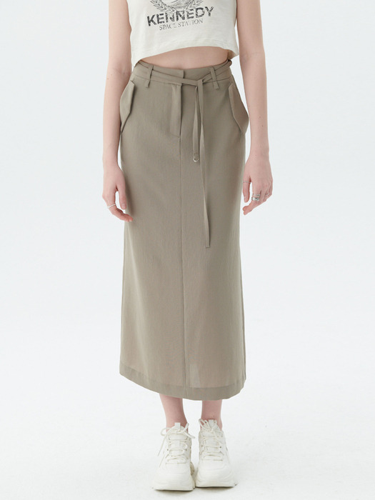 Summer String Pocket Long Skirt [Khaki]