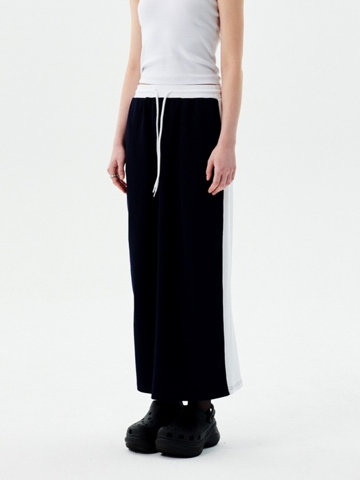 SIDE RIB BANDING LONG SKIRT [NAVY]