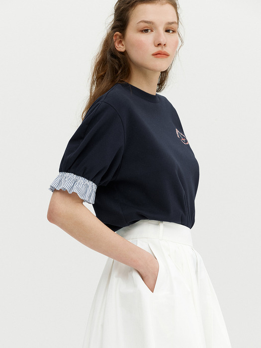 TREVI Frill sleeve artwork sweatshirt (Navy)