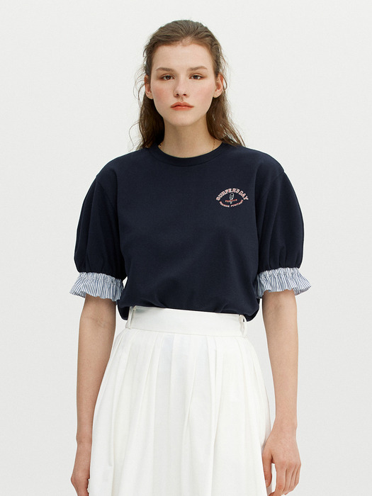 TREVI Frill sleeve artwork sweatshirt (Navy)