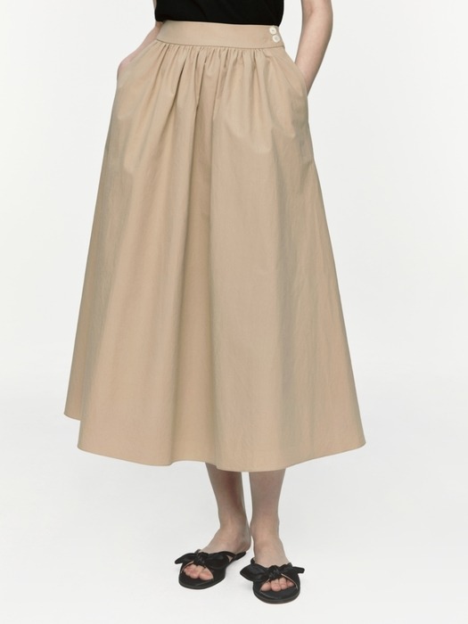 드파운드]button flare skirt - beige