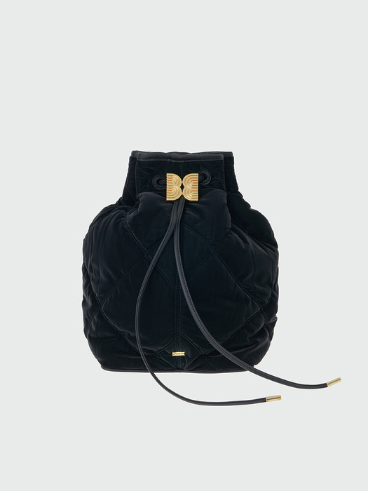 HOLLY Quilted Drawstring Backpack  - Black