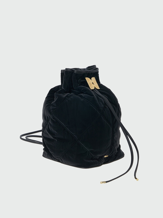 HOLLY Quilted Drawstring Backpack  - Black