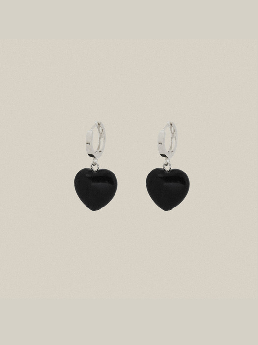 Black Onyx Heart Earrings Silver