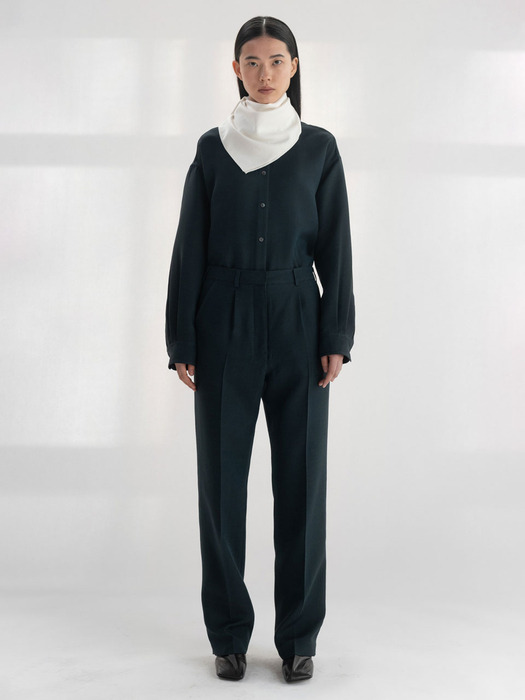 Wool Silk Straight Pants (Black/Navy)