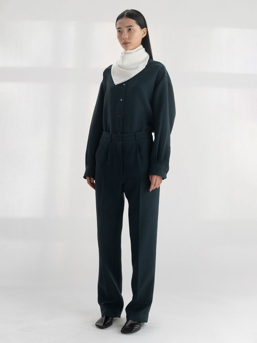 Wool Silk Straight Pants (Black/Navy)