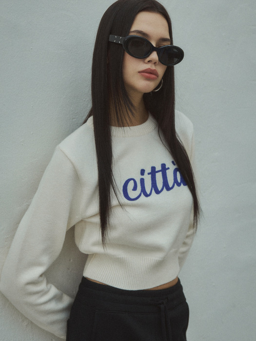 Chain Stich Logo Round Knit_CTK202(White)