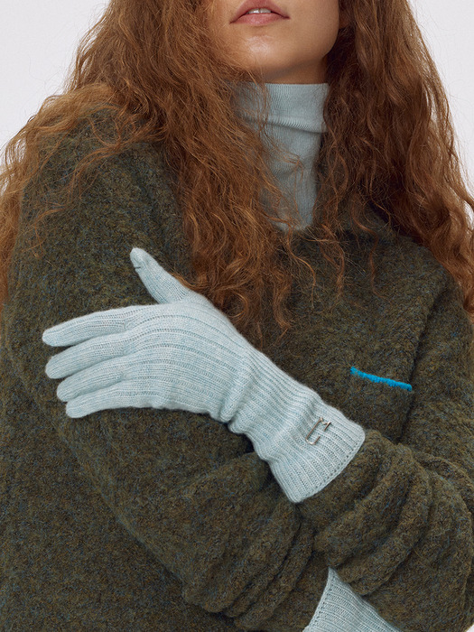 Pure cashmere ribbed gloves_Glacier