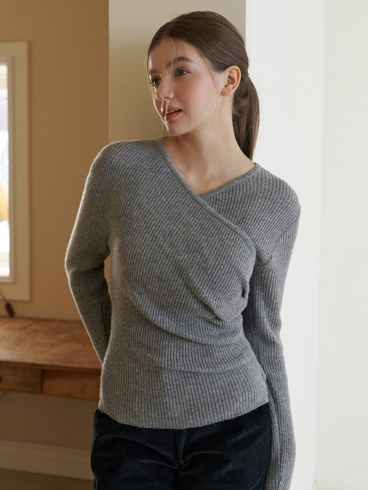 Doe wrap shirring knit (gray)