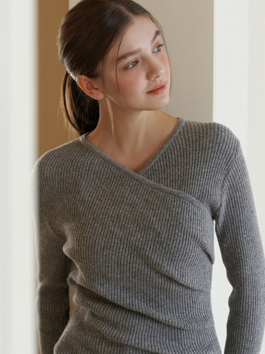 Doe wrap shirring knit (gray)