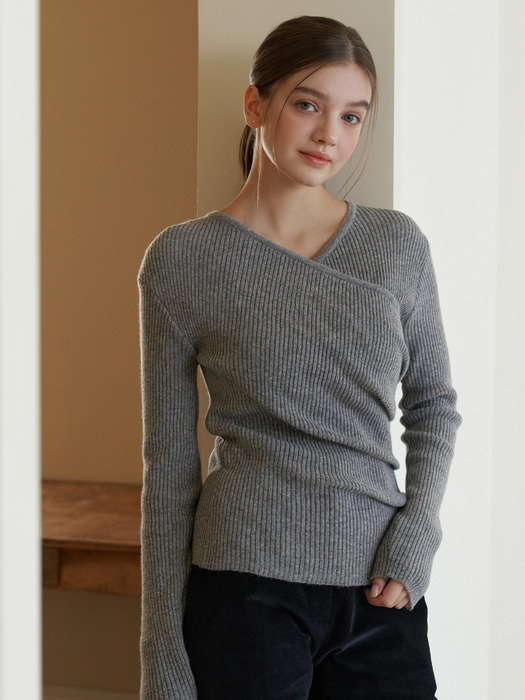 Doe wrap shirring knit (gray)